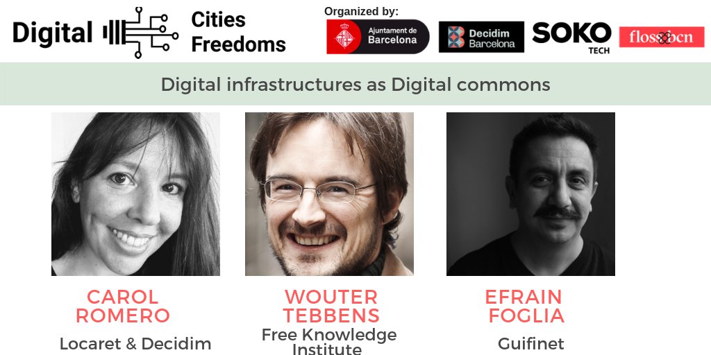 flossbcn's tweet photo. Infrastructure Panel ๐๐จ
@_carol_romero Locaret & @decidimbcn
Wouter Tebbens @wtebbens @fkinstitute
@EfrainFoglia @guifinet
๐๏ธ Next Oct 18th: @FabraiCoats ๐ญ
Digital Cities, Digital Freedoms:
๐More info & Sign-up: https://t.co/Oo0S6mt9np
#mapafloss #codiobert #Barcelona https://t.co/DE7USJN58B