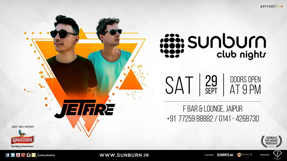 Club Nights are the best nights!
#Jaipur 
<a href="/JETFIREmusic/">JETFIRE</a> is coming for #SunburnClubNights on 29 September at <a href="/fbarjaipur/">FBarJaipur</a>  
<a href="/SunburnFestival/">Sunburn Festival</a>