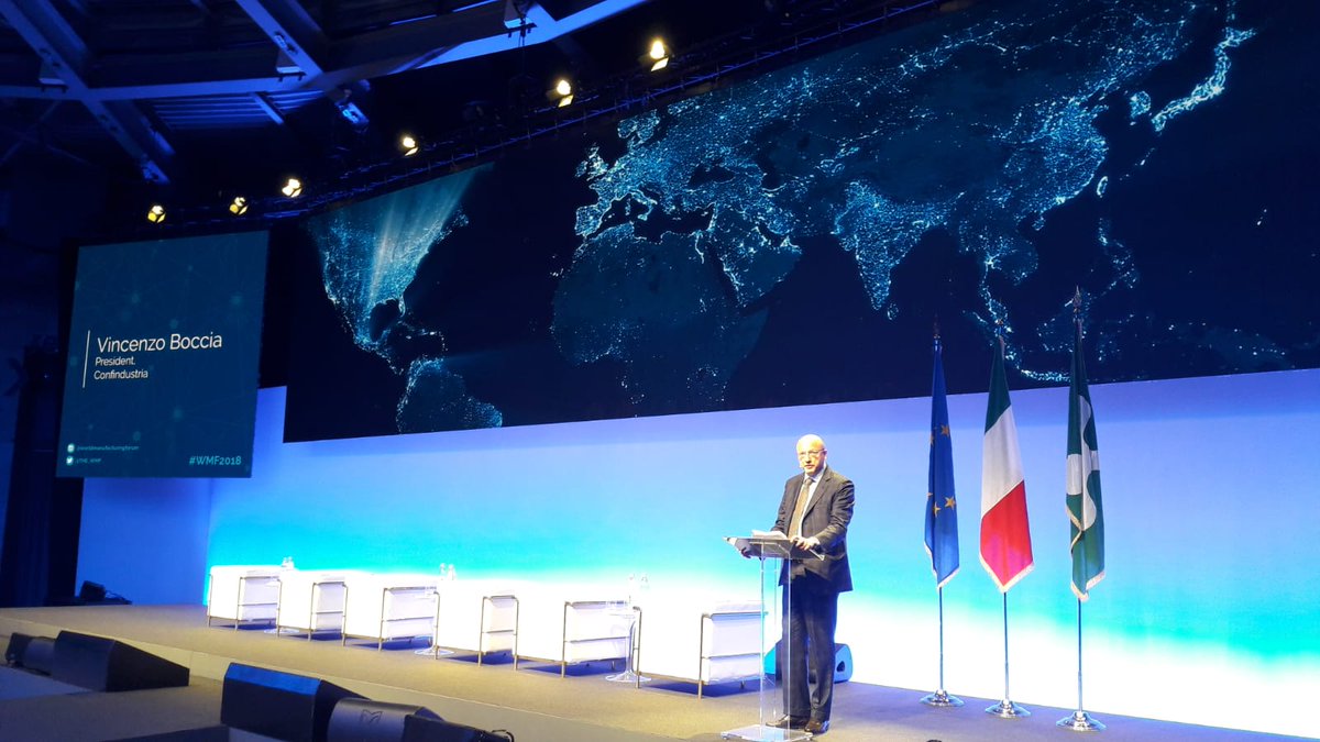 Confindustria's tweet photo. #Boccia: Lo sforamento del deficit nella #ManovraDelPopolo porterà più crescita e lavoro? Questa è la vera domanda. Perché il problema non è soltanto più debito o meno debito, ma come lo usiamo: se per investimenti e crescita o solo per spese correnti #WMF2018 https://t.co/KDtah4ri1o