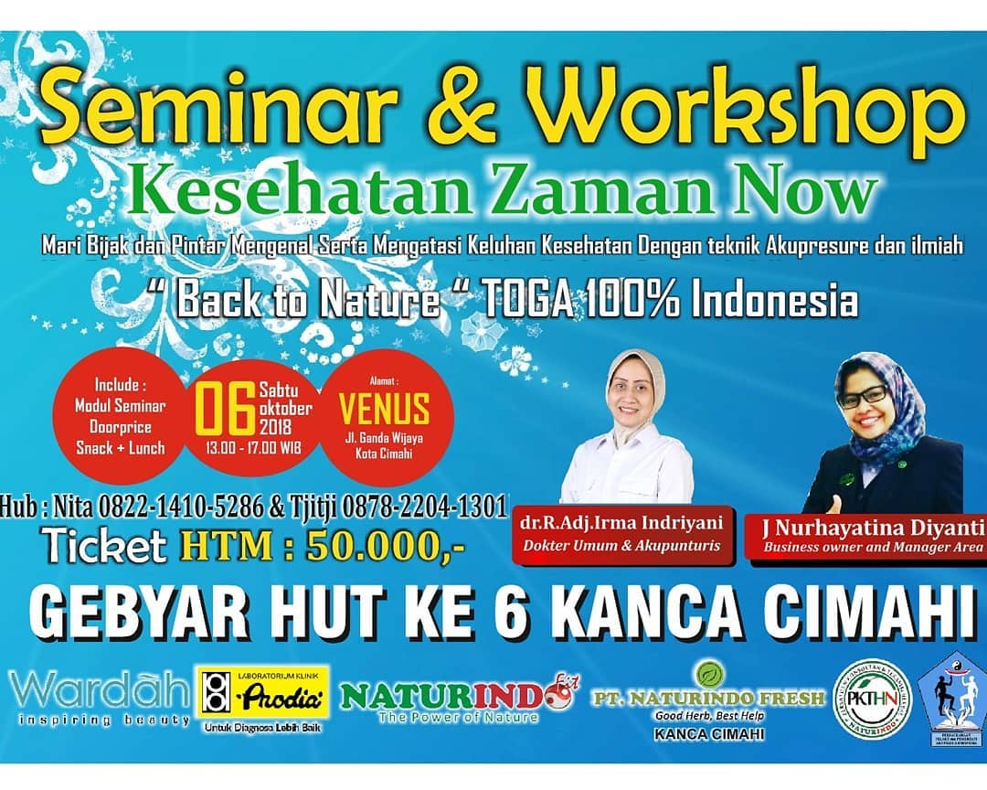 Ayooo gabung di 
SEMINAR &amp; WORKSHOP kesehatan jaman now .... sabtu 06 Oktober 2018
Jam: 13.00 - 17.00
Di <a href="/venuscimahi/">Venus Cimahi</a>

VENUS CIMAHI
JL.Gandawijaya no.118
CIMAHI
.