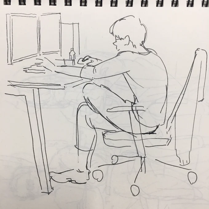 ペンと鉛筆スケッチ
ペンで描くときの感覚で鉛筆を使えるようにしていきたいー。
鉛筆だと、何も考えてない線が増えがちなので矯正せねば。
電車で描くのは鉛筆の方が、描いたもの目立たないから良いかもしれない 