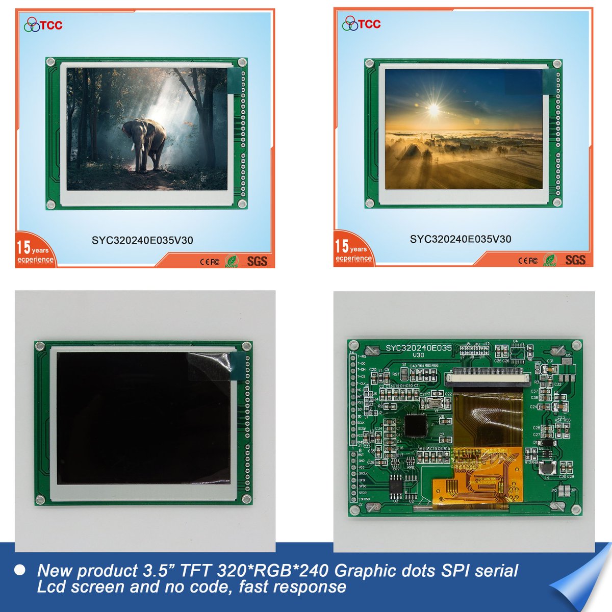 TCCLCD's tweet image. New 3.5&quot; TFT 320*RGB*240 graphic lcd screen with TC76680 Controller IC ,SPI interface, no code required, fast response