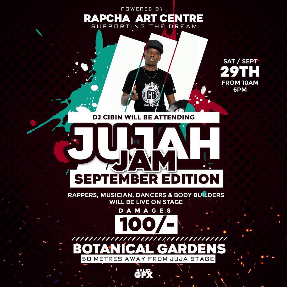 IAMRAPCHA's tweet photo. CONFIRMED!!!! 
#DJ_Cibin will be performing at #JuJahJam this Saturday at botanical gardens in Juja, Rappers, Musicians, Dancers, Actors, Comedians, Deejays, Bodybuilders and Radio presenters will be live on stage from 9am to 5pm, please hit my inbox to confirm attendance... https://t.co/7YSyFXHadh