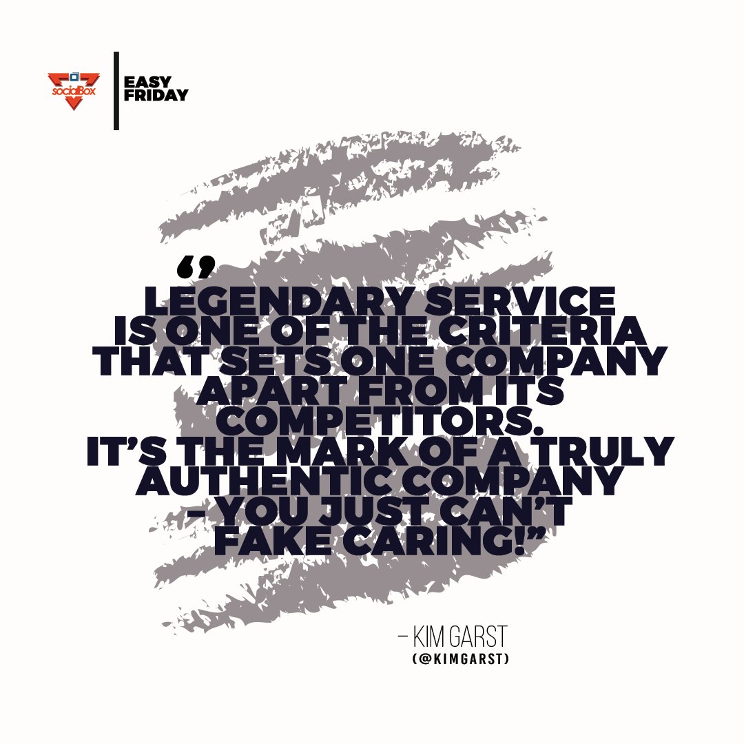socialsinabox's tweet photo. Legendary service is one of the criteria that sets one company apart from its competitors. It's the mark of a truly authentic company - you just can't fake caring! // Kim Garst
#socialsinabox #socialsbox #quotes #EasyFriday https://t.co/9q90M8LCId
