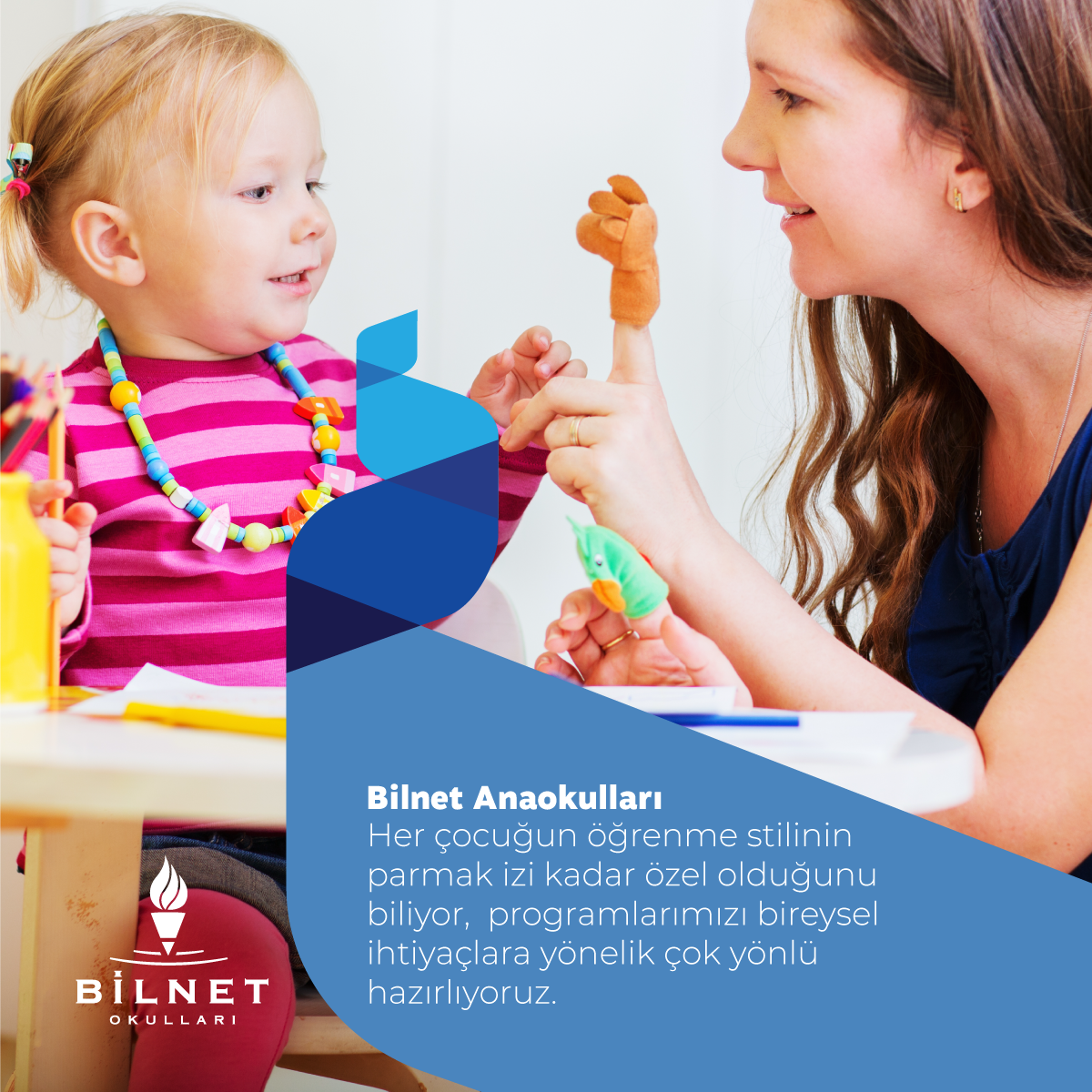 BilnetOkullari's tweet photo. Her çocuğun öğrenme stilinin parmak izi kadar özel olduğunu biliyor, programlarımızı bireysel ihtiyaçlara yönelik çok yönlü hazırlıyoruz. #BilnetOkulları #Anaokulu https://t.co/8Y1VbSQjZD