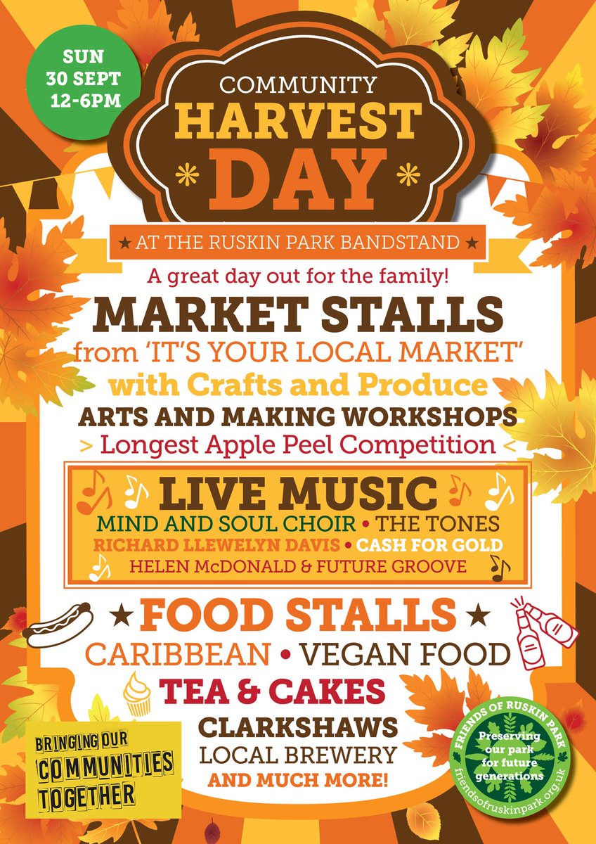 Don’t forget this weekend our community Harvest Day Ruskin Park, Denmark Hill, SE5  12-6pm near the bandstand we will have #artisanbread #freshproduce #cherryjuice #olives #cheese #cakes #vegan #worldfoods and more! Bringing our communities together <a href="/bringingourcom1/">Diversity</a>