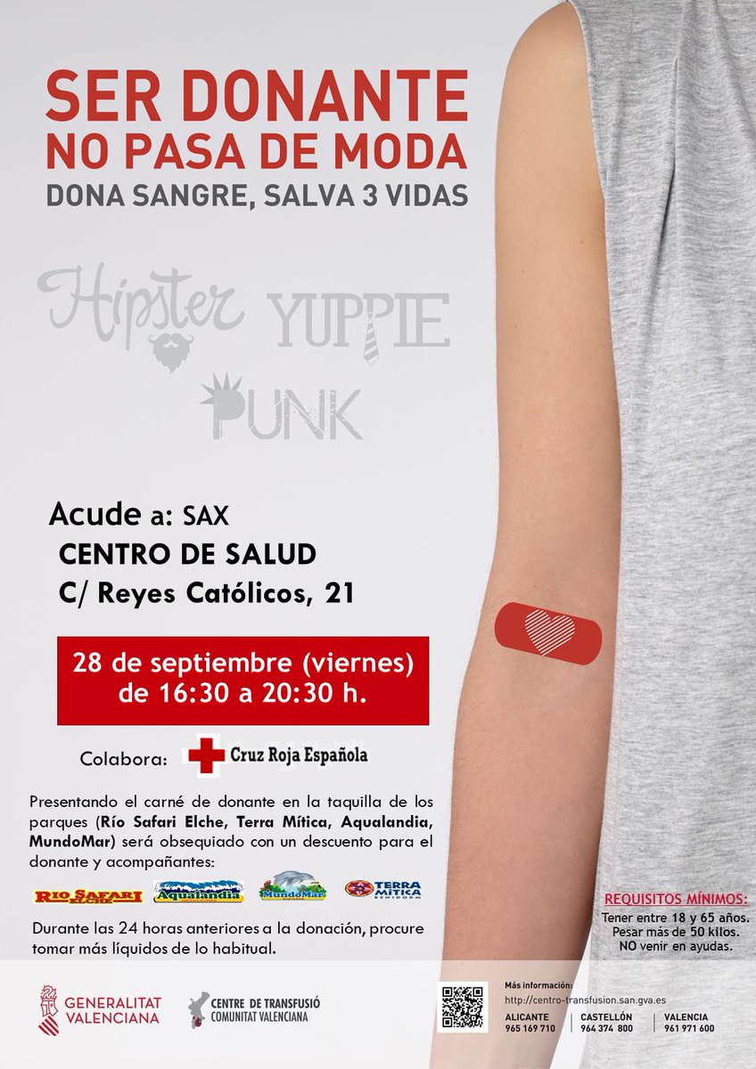 #Sax|  #DonarSangre es un gesto sencillo y rápido. ¿Tienes 20 minutos para salvar vidas? ¡Te esperamos hoy viernes 28 de septiembre!