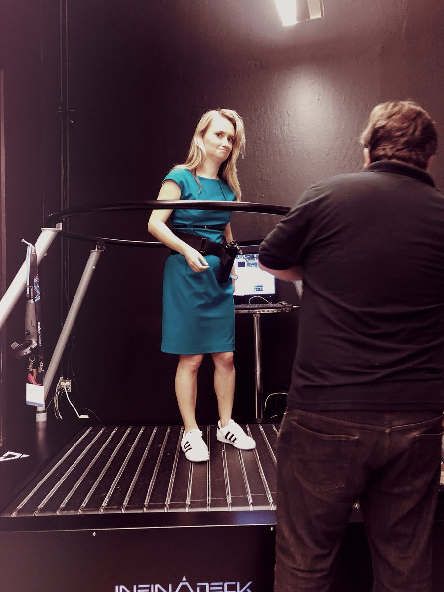 menscikova's tweet photo. that’s face jumping back to VR 😅 Testing Infinadeck’s Latest Prototype. #oc5 #svvr #vrgames #walkinginvr #OculusConnect5 #oculusconnect https://t.co/gc3j8POIrP