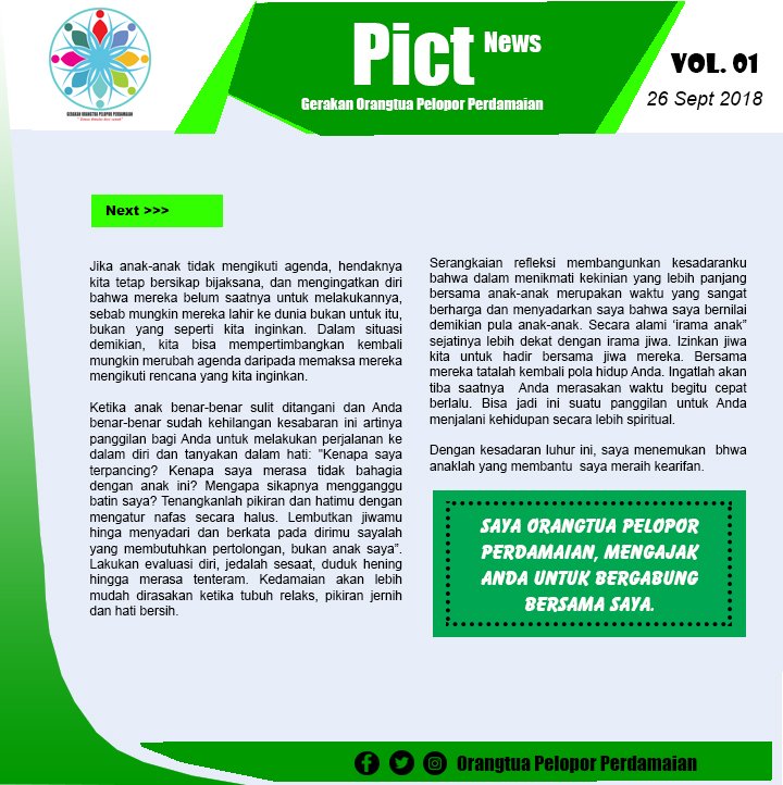 GerakanOPP's tweet photo. Time Out

Oleh : Rani A Dwwi MA, MHCT (Inisiator Orangtua Pelopor Perdamaian &amp; Trainer LVE)

Yuk dibaca dan disimak ! 😊

#pictnews #gerakanorangtuapeloporperdamaian #Parenting #ParentsForPeace #literasiparenting #GerakanIndonesiaBahagia https://t.co/Bu3FxP5Fae
