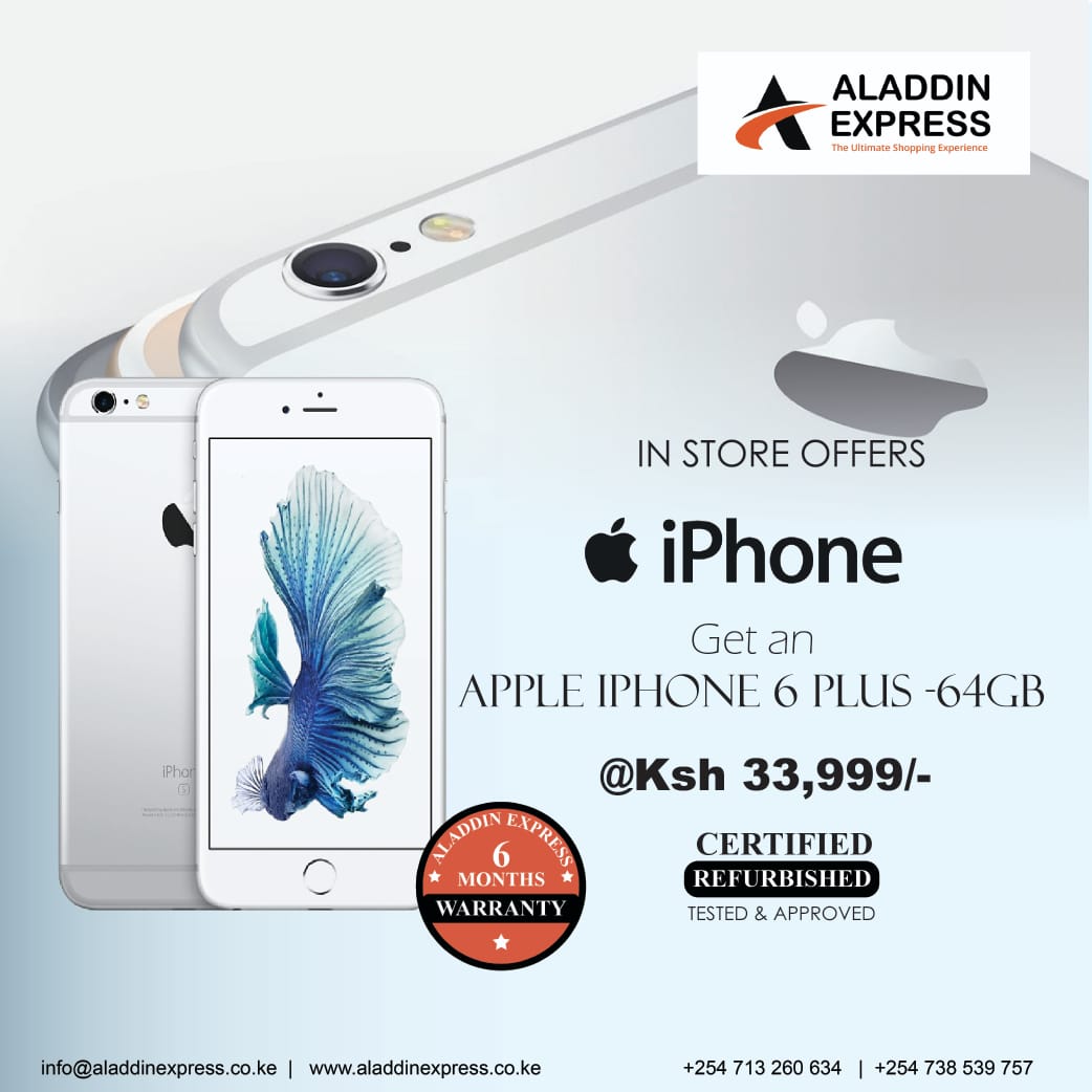 dhahabumedia's tweet photo. #ShopWithAladdin This iphone 6 - 64GB Goes for only ksh. 33,999. It's https://t.co/MVVuyauxPD