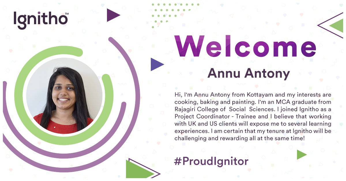 ignitho_india's tweet photo. Welcoming our new Ignitor Annu Antony to the journey of Igniting Thought!
#ProudIgnitor #Welcome #IgnitingThought #journey #newteam #dreamjob #techie https://t.co/kvpBwSPAh3