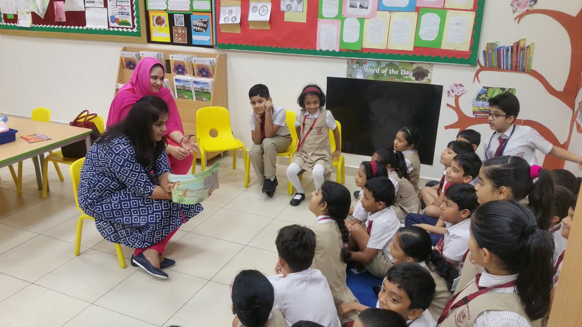 Gouri_Bhagwat's tweet photo. Yesterday's DEAR time was very dear to our #Cool2B two of our class moms Ms. Rashmi Ganga and Ms. Shamayel Khan took initiative to read stories to us. #GNMSPrimary  #DEARTIME @gemsnms_alkhail @Fatima_Martin @ShettySampoorna https://t.co/5oCfTo65fQ