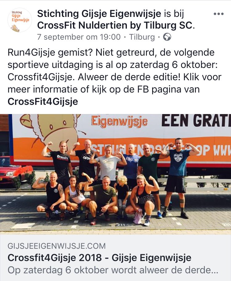 CF_NulDertien's tweet photo. Zaterdag 6 oktober gaat de derde editie van CrossFit4Gijsje van start. Met de laatste 2 edities hebben we met in het totaal al 10.438,60 euro opgehaald t.b.v. @Gijsjeeigenwijs. @stadsnieuws013 @TKoerier @TillywoodMag @brabantsdagblad @Tilburgcom @013actueel @sportintilburg https://t.co/xvGcikVtsl