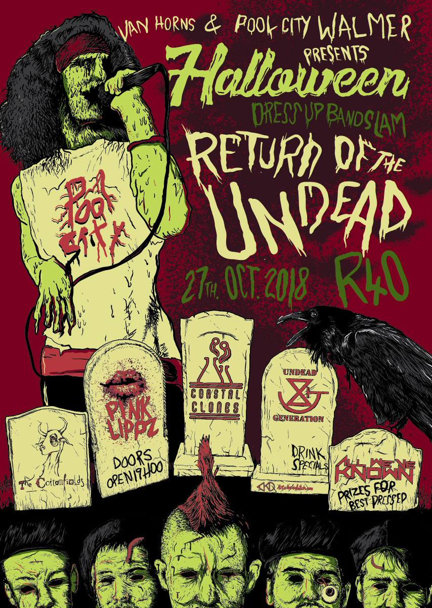 KitchenDutch's tweet image. To groups that will appear 
And guide you through this final year 
The dark armies then will come 
When the sum is (0)41!

Latest Band poster presented by VanHorns Beard oil and Pool City - Walmer. Thanks for Undead Generation for the opportunity. 

#Illustration #Bandposter