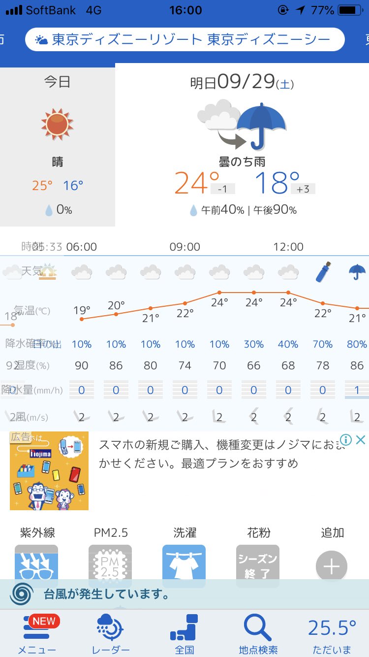舞浜を彷徨うclover 明日の天気予報の風向き 風速 雨の降り出し時間がここまで似ているのは滅多にない 日本気象協会とウェザーニュースのアプリより T Co 6vtm3e9ttk Twitter