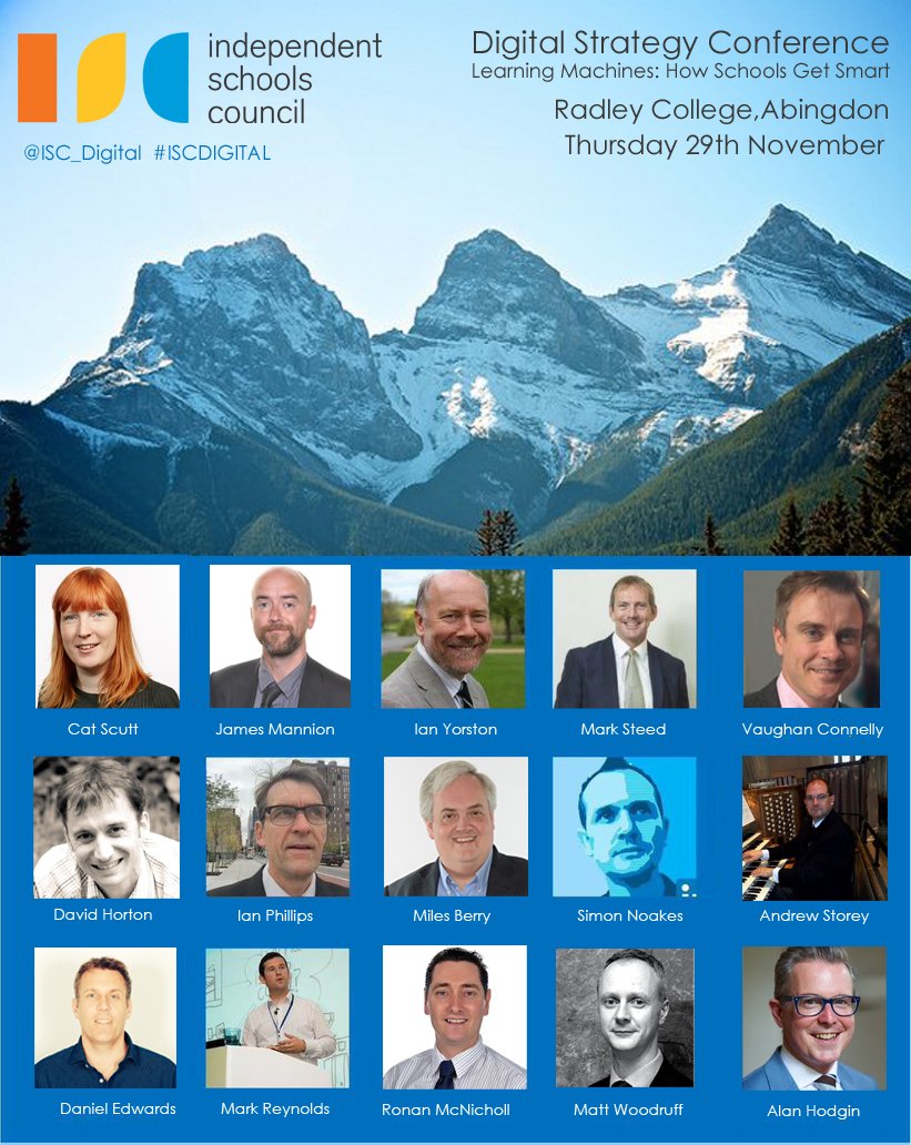 ISC_Digital's tweet photo. @ISC_Digital Strategy Conference 2018 @RadleyCollege Nov 29th. 
Learning Machines: How Schools Get Smart 
Hear about @ISC_Digital &amp; @The_ISBA #DigitalStrategyTemplates
@EdnFoundation #EdTech50Schools 
More details https://t.co/bzXVOKeJY1  
Book here https://t.co/YHs6pEFLCN https://t.co/Vc3nER3a2l