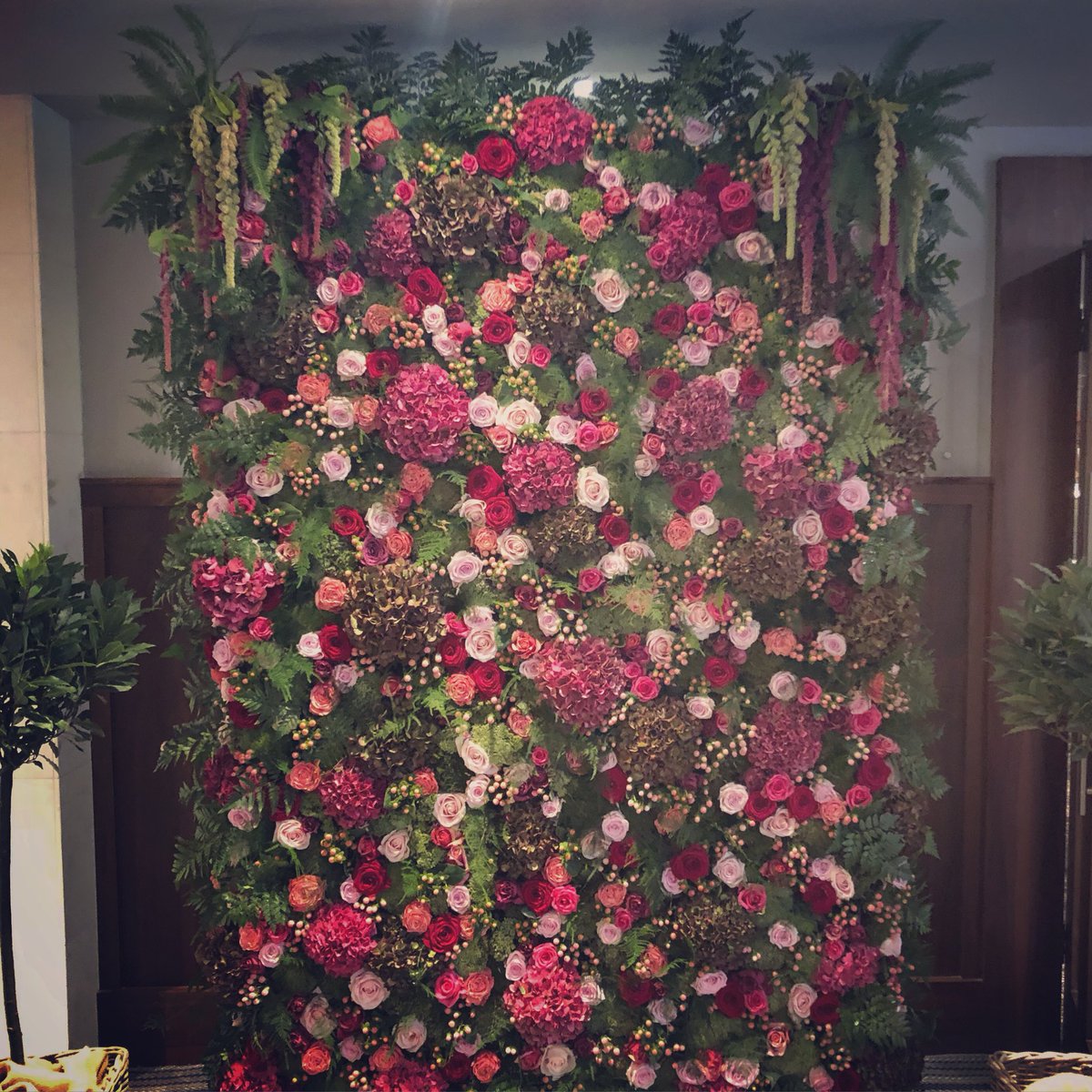 RoseHamson's tweet photo. Flower wall of dreams to celebrate the launch of the @DoubleTreebyHil Stratford upon Avon #flowerwall #flowerwallbackdrop #eventflowers #stratforduponavon #roses #pinks #reds Thank you for having me @Flatwhitecomms x https://t.co/wV4mccPCvL