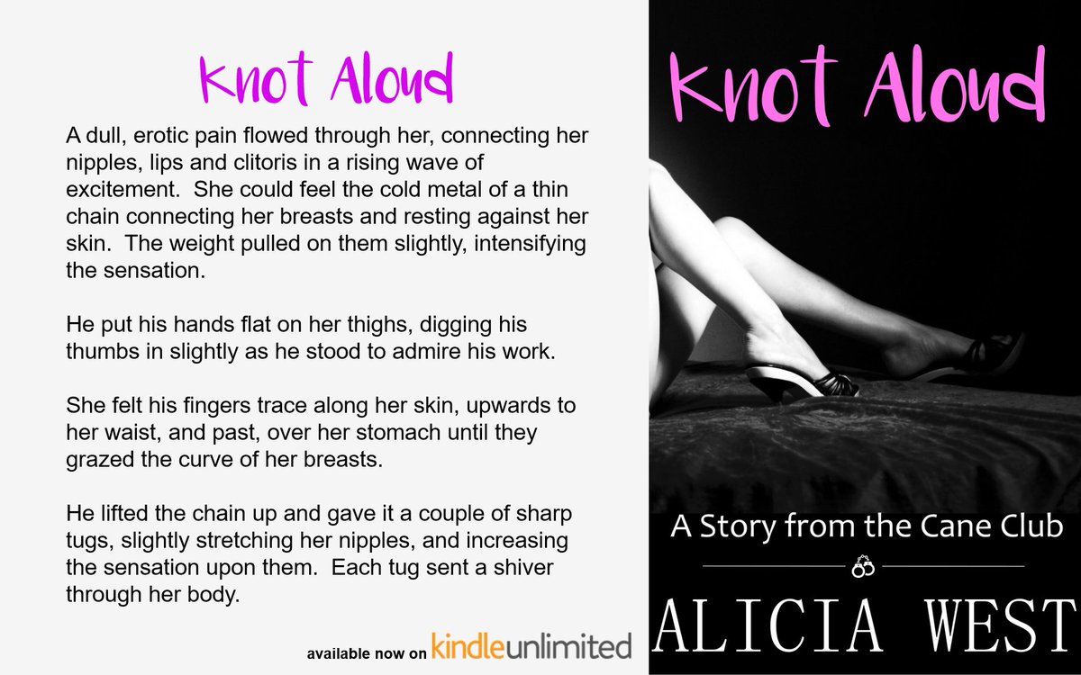 AliciaWestAuth1's tweet photo. For your pleasure… available now for £0.99 or #Free on #KindleUnlimited
Knot Aloud – Part 4 of the Cane Club Series
#erotica #bdsm #hot #erotic #sexy #earg
UK - https://t.co/FA6o2PhVU0
US - https://t.co/PhQdj51Juf
CA - https://t.co/EysNG9Wlb8
AU - https://t.co/7g6eXX1Qa6 https://t.co/7mho4xH9F8