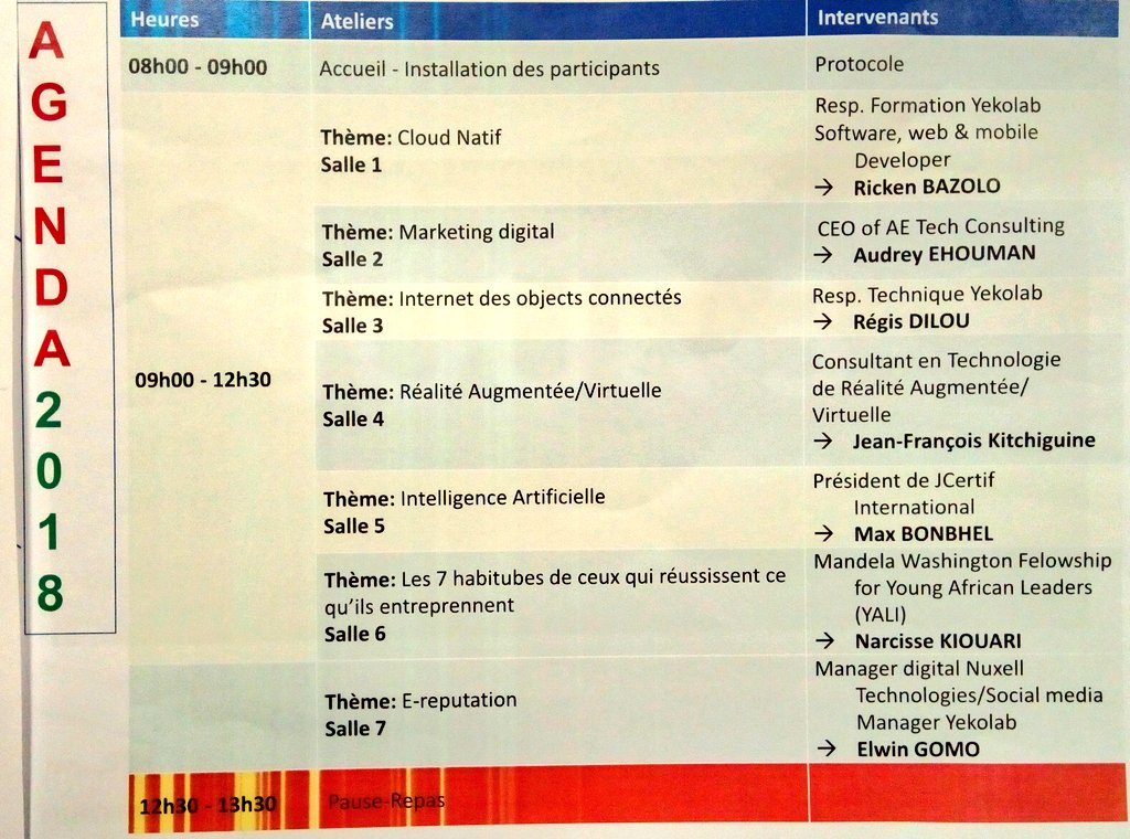 #JcertifBrazza2018 Programme de ce 28 septembre à <a href="/Yekolab/">Yekolab Community</a>.