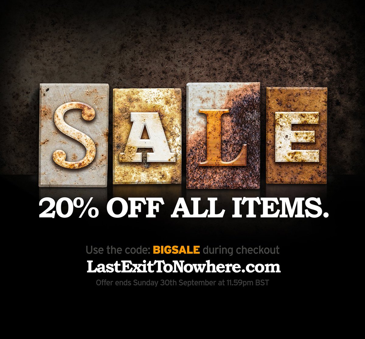 SALE KLAXON!!!

There's 20% OFF all our film and TV inspired items > LastExitToNowhere.com

Use the code: BIGSALE during checkout.

Offer ends 30th Sept 2018 at 11.59pm BST