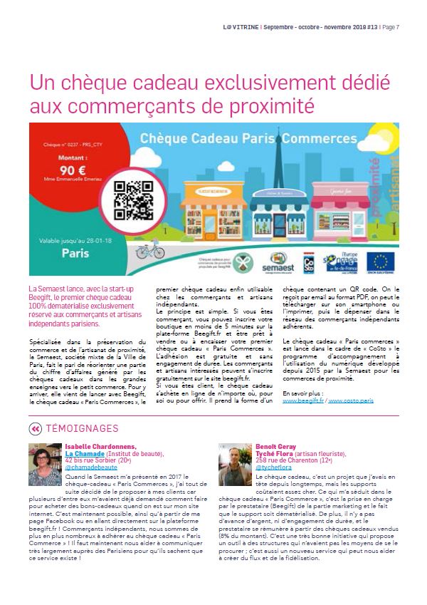 costo_paris's tweet photo. A lire dans le dernier numéro de #LaVitrine @CCI_Paris_IdF, un bel article qui présente le chèque cadeau Paris Commerces @Semaest @beegiftfrance ! https://t.co/1n3ZeuNhCi