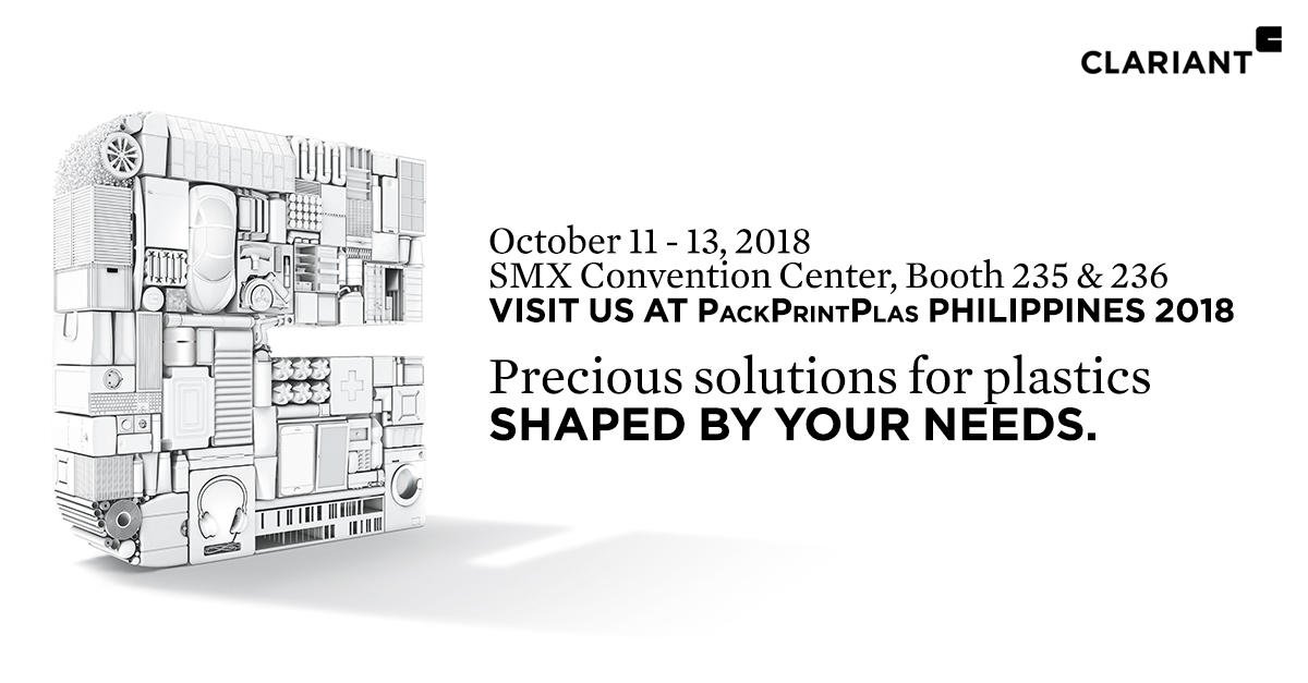 clariant's tweet photo. Count down to #PackPrintPlas Manila 2018 on Oct 11th! Want to enhance the market appeal and end-use performance of plastic products using our #masterbatches HiFormer™ liquid system and CESA® additive solution? Come visit us at booth 235 https://t.co/lc6HFnMSOK