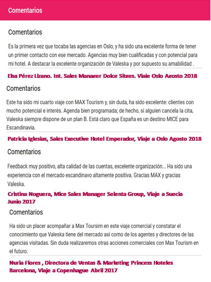 MaxTourism's tweet photo. ¿La mejor publicidad? ¡Que tus clientes hablen bien de ti y evaluen tus servicios! Os dejamos con algunos comentarios posteriores a nuestros viajes comerciales conjuntos con @dolcesitges @HotelEmperador #SelentaGroup y @bcnprincess. ¡Gracias por vuestros comentarios! #Teamwork https://t.co/IfWkewONai