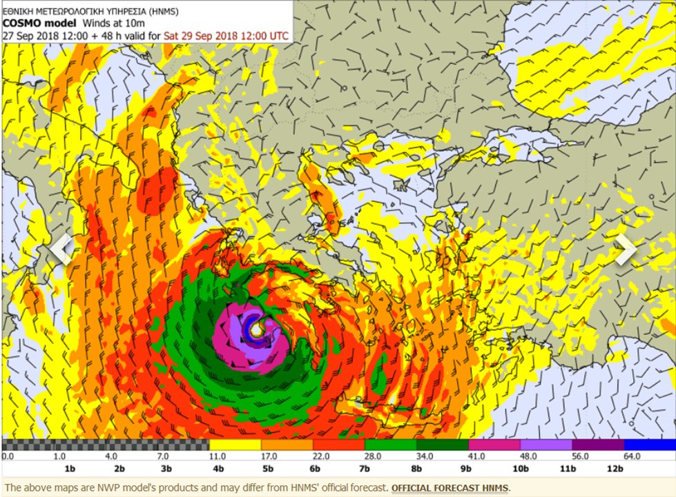 meteocat's tweet photo. Segons les sortides del model COSMO del Servei Meteorològic Grec (#HNMS), el Cicló Mediterrani Quasi Tropical #Xenophon podria tocar terra al sud de Grècia demà dissabte a les 12 TU amb vent sostingut entre els 80 i els 100 km/h.
(Font: https://t.co/BDVKi39ZsP) https://t.co/yoQKW9sBur