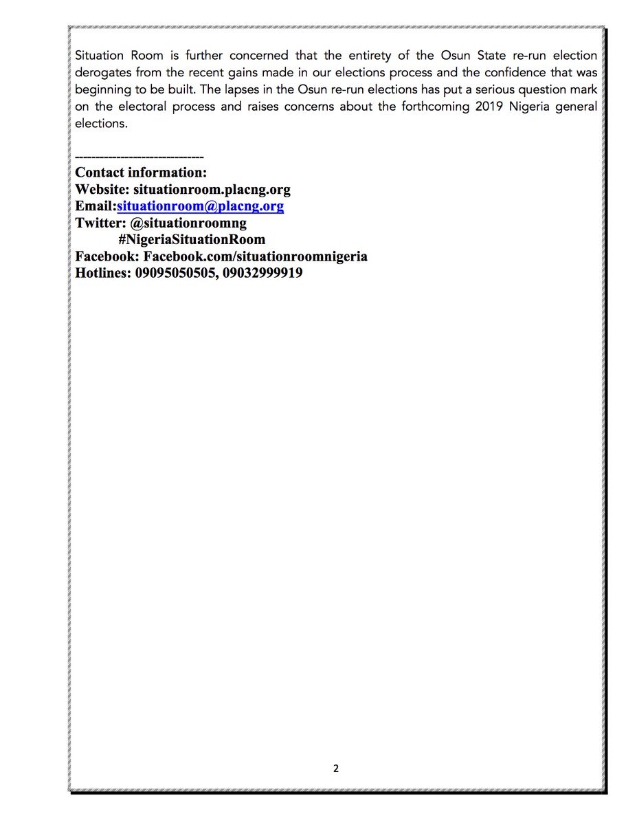 EiENigeria's tweet image. Statement by the Nigeria Civil Society Situation Room on the Osun Governorship Rerun Election.
#OsunDecides2018
#RSVP