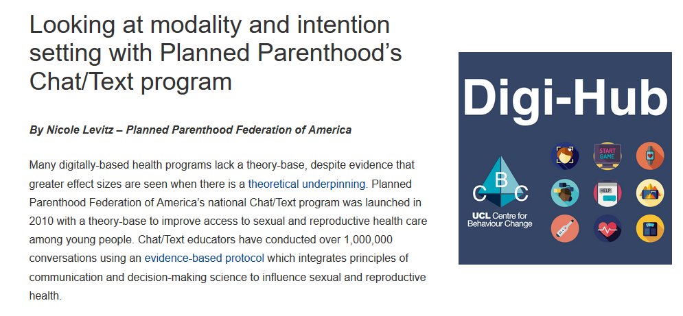 UCLBehaveChange's tweet photo. How important are modes of digital interventions? New blog by @NicoleLevitz on example of @PPFA Chat/Text Program for sexual & reproductive health https://t.co/ICd43OlyCy #weekendread #CBChub https://t.co/Hp9WM6B7pZ