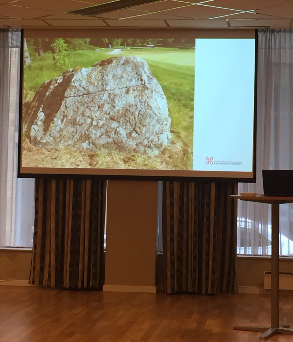 Kristel_Zilmer's tweet photo. During the runology meeting in Trondheim last week we heard Magnus Källström’s preliminary report on this runic find in Sweden (next to a golf course). Not the least, the fascinating description of the way news of finds sometimes travel before they reach a #runologist. https://t.co/1qh0yn8MET