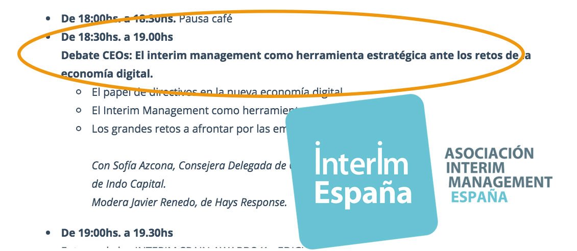 Interimspain's tweet photo. #DebateCEOS en el #congresoAIME, con @SofiaAzcona, de @Cofares, Rohit Ganwani, de #Indo y Fernando Díaz Rivas, de @ThomasWellness. Modera @javierrenedo1, de @HaysEspana ¿te lo vas a perder? -->https://t.co/R6Zo9KqtTK
#interimmanagement #congresoIM #directivos #Madrid #soyINTERIM https://t.co/YPGtAhpHhI