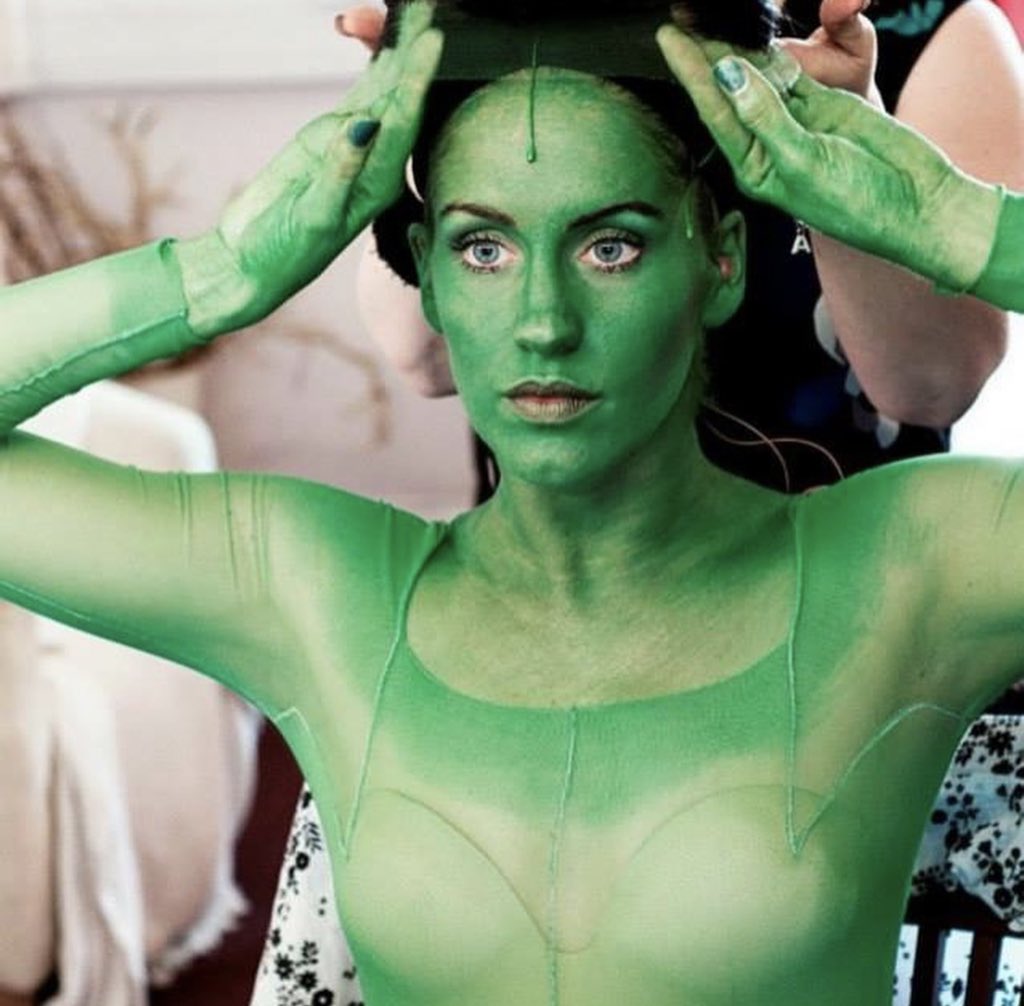 CollectiveAgts's tweet photo. To celebrate @WickedUK 12th birthday here is a throwback picture of MICHELLE PENTECOST (@MichPentecost) getting ready for Elphaba. #wicked https://t.co/Y4W0UE9he3