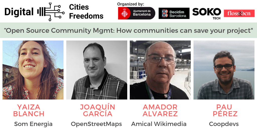 flossbcn's tweet photo. Amazing Panel โก
Yaiza Blanch @YaizaBGz @SomEnergia
Joaquรญn Garcรญa @openstreetmap
Amador Alvarez @AmicalWikimedia
Pau Pรฉrez @coopdevs
๐๏ธ Next Oct 18th: @FabraiCoats ๐ญ
Digital Cities, Digital Freedoms:
๐info & Sign-up: https://t.co/Oo0S6mt9np
#mapafloss #codiobert #Barcelona https://t.co/QZyLEPHPed