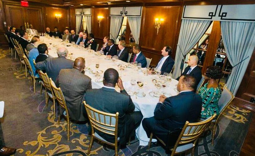 MthuliNcube's tweet photo. American billionaire investors  joined His Excellency @edmnangagwa &amp; team #Zimbabwe for investment dinner meeting on the sidelines of #UNGA in New York. Truly appreciate the investors' pledge to participate in  rebuilding our  economy. Looking forward to seeing  them in Harare! https://t.co/4jI7qcAVWQ