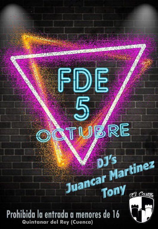 2bach18_19's tweet photo. Ya está aquí la primera fde!
⛔ 5 DE OCTUBRE ⛔
🔸Ven y disfruta de la primera fiesta de estudiantes
🔸Entradas 3€
🔸 Se sorteará una entrada en cada red social:
Insta: 2bach.18_19
Twitter: 2bach18_19
Facebook: Segundo Bach 
🔸 Para entrar en el sorteo dar RT y MG
¡MUCHA SUERTE! https://t.co/OLjgHeo1AF