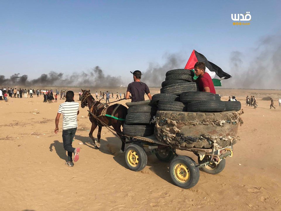 Gaza: rioters bringing tyres in preparation of todays action near Gaza fense