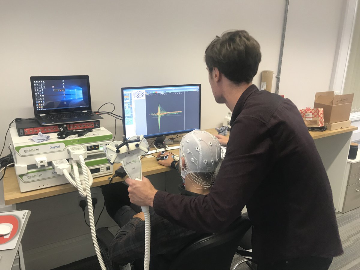 Brainbox_Init's tweet photo. As if there wasn't already enough #potential at the #BBIConf2018, Rory and Mark are currently preparing for another demo on TMS Evoked Potentials...(sorry!) Say hi to them in the demo room. https://t.co/s0rjJwBDya