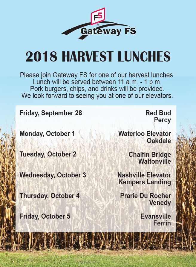 GatewayFS's tweet photo. Today is the start of our harvest lunches. Pork burgers will be served at our Red Bud and Percy elevators between 11 a.m. and 1 p.m. We look forward to seeing you there! https://t.co/wW6ahTTRwi
