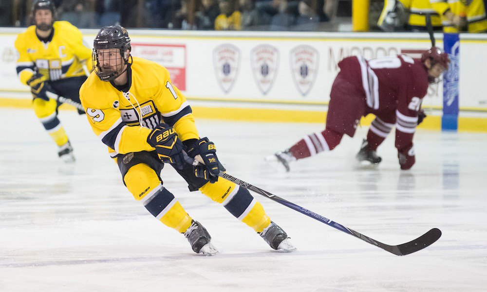 TheMackReports's tweet photo. Michael Babcock has been named @MerrimackMIH's team captain for 18-19. Derek Petti, Johnathan Kovacevic and Alex Carle will wear A's -- https://t.co/hsF0f6NgWM https://t.co/7GAnCCdDsW