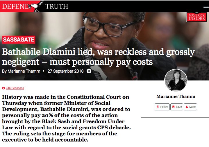 black_sash's tweet photo. #Sassagate: #BathabileDlamini lied, was reckless and grossly negligent – must personally pay costs https://t.co/sfsDTDen7R via @dailymaverick https://t.co/1ocTctkvHQ
