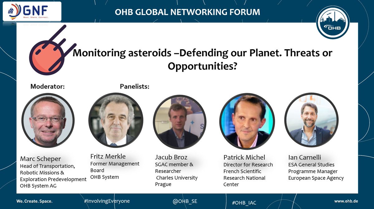 OHB_SE's tweet photo. SAVE THE DATE: Friday 5th October, 09:40-10:40 @ DLR Hall -- #IAC2018 #GNF2018 -->
Monitoring #Asteroids, Threats or Opportunities? With experts from @OHB_SE, @esa, @SGAC and @CNRS, moderated by our colleague Marc Scheper
#OHBgoesIAC https://t.co/qj2Bb2GH84