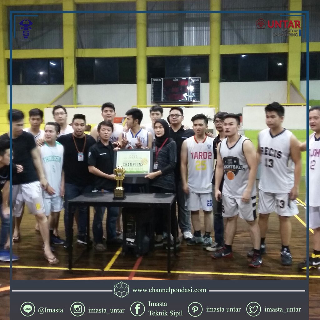 Kami segenap Ikatan Mahasiswa Sipil Tarumanagara mengucapkan selamat kepada mahasiswa sipil yang meraih juara 1 di pertandingan Basket COARSE-CCUC CUP Universitas Indonesia Selamat kepada para pemenang, semoga bisa tetap berprestasi dan mengharumkan nama Universitas Tarumanagara!