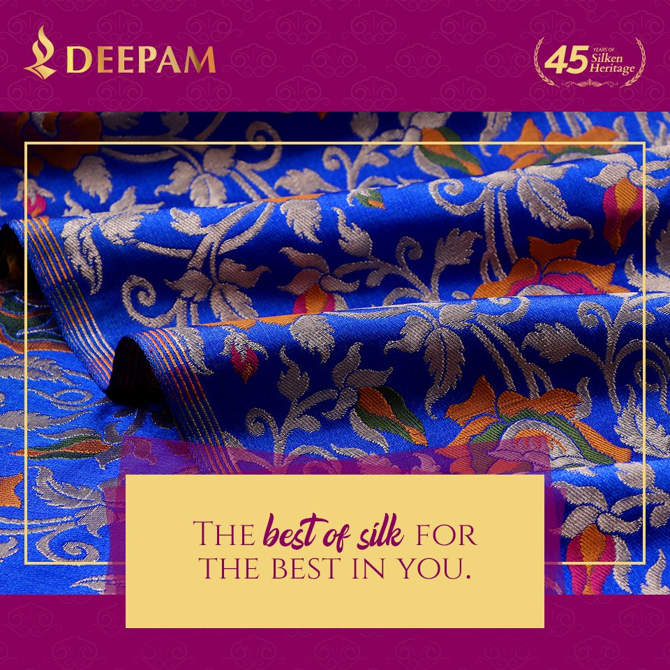 DeepamOfficial's tweet photo. Silk is the most luxurious, comfortable and absorbent fabric around. 
Not only this, it is also the only fabric that helps one stay cool during the summer and warm during winter. 
Silk is not just a fabric, it is a feeling. Shop today! 
.
.
.
#DeepamSilks #Saree #Silk #Bengaluru https://t.co/XLTYKXZH0w