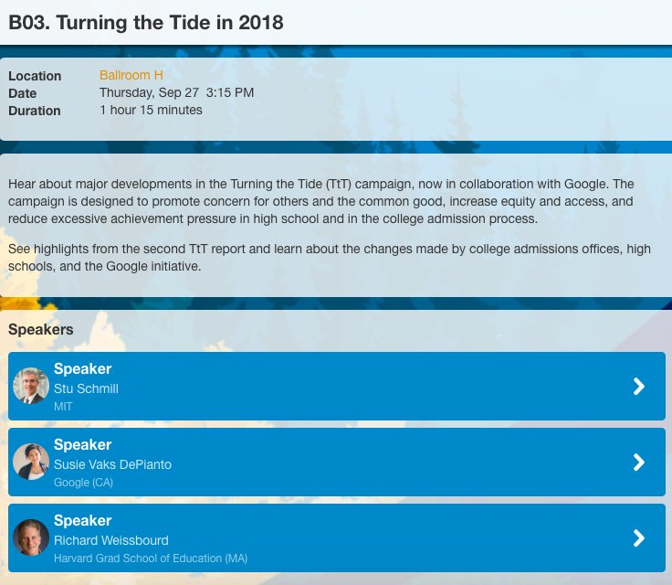 JoanneToone1's tweet image. Hands down best session @NACAC18 @NACACConference goes to Turning the Tide 2018. Thanks to @MCCHarvardEd @Google @MIT for a moving and action oriented session. #CommonGood #TurntheTide #MakingCaringCommon #Collegeadmissions #NACAC2018 #NACAC18
