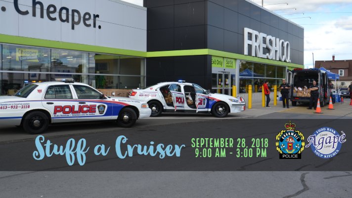 #383 - Today is the annual "Stuff a Cruiser" event at FreshCo! Our officers will be accepting donations from 9-3 today to help the The Agape Centre prepare for Thanksgiving. Come down and help support our community! #StuffACruiser