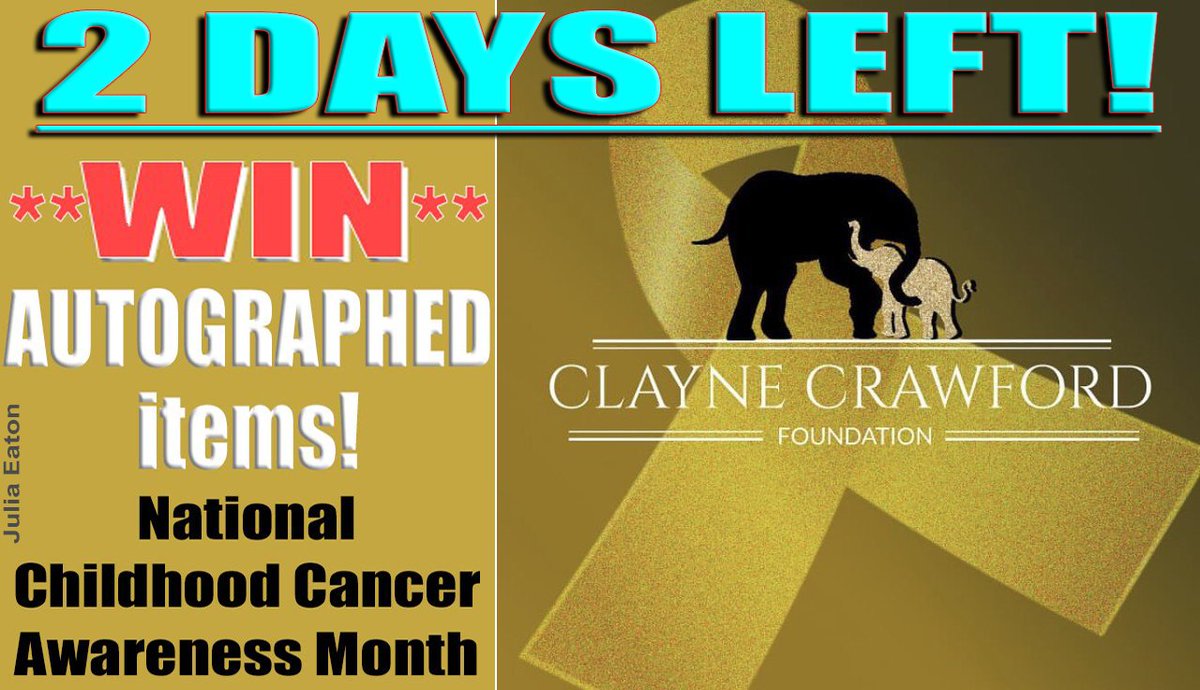 🚨2 DAYS LEFT #ClayneCrawford FANS🚨

HEARTS OF GOLD CAMPAIGN for
#ChildhoodCancerAwarenessMonth 

💥Chance to WIN AUTOGRAPHED items💥
‼️including #DontTrashTheStache ‼️

LINK➡️ crawfordfoundation.org/focus 

Please help children with cancer #CCF
Thank you❤️

**PLEASE RETWEET*