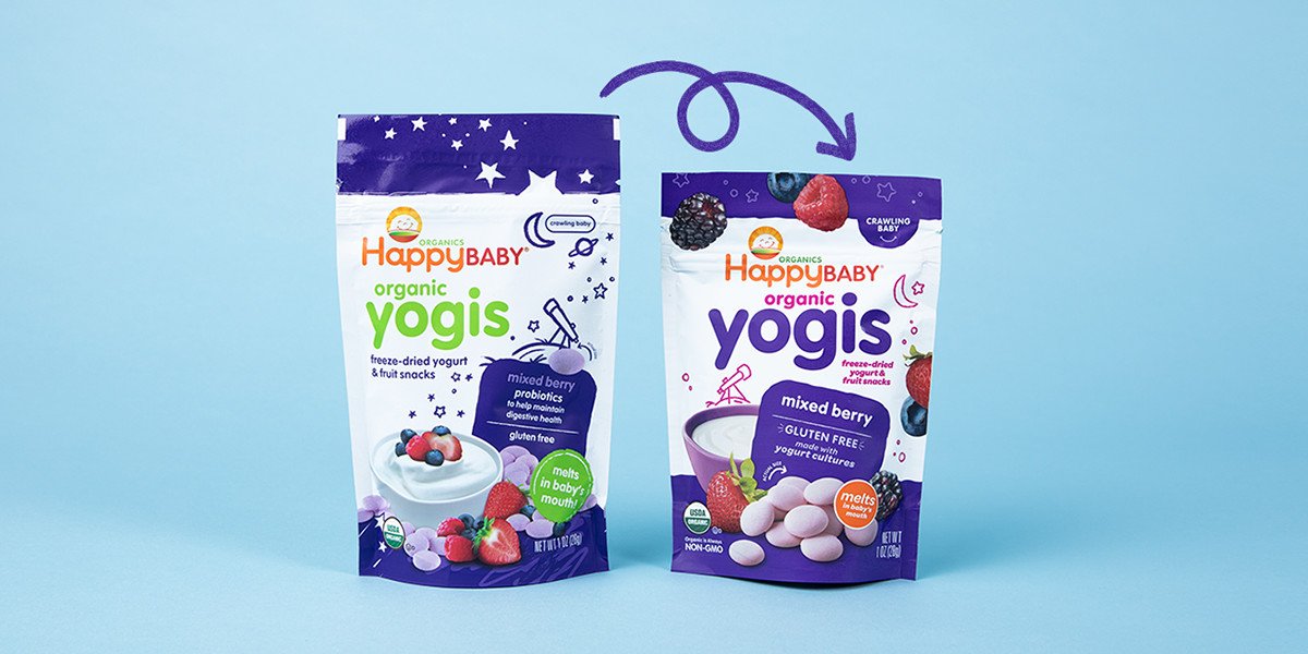 HappyFamily's tweet photo. This is our new “right-sized” yogis packaging. It has the same amount of Yogis inside, but its smaller size reduces packaging waste by 8,000 lbs a year. Read more about how GreenSeed helped us make it happen and tell us what you think of the new design! https://t.co/7qNDyKnmF8 https://t.co/UXXcw9mh95