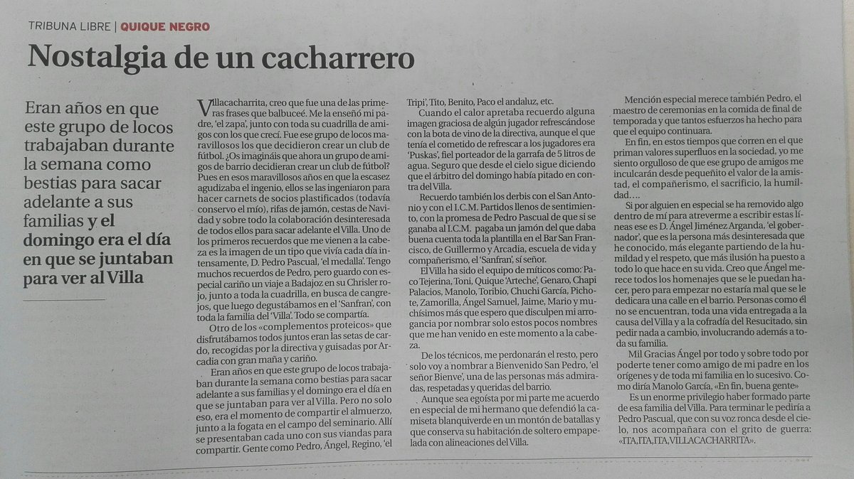 lcsantamaria02's tweet photo. Si no lo han leído, ya están tardando...fútbol y amistad en estado puro. Hoy en la edició impresa de @DeportesDAV @PEDROPASCUAL45 #Villacacharrita https://t.co/uoaAU8jFg2