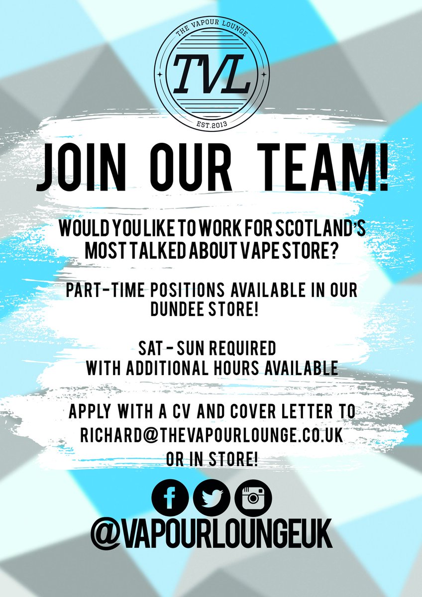We are hiring! #Dundee store needs weekend staff. Fancy a job in the #Vape industry? Details are below.

#Job #Work #Scotland